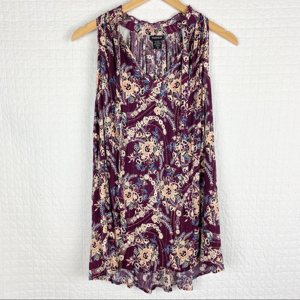 Torrid Sleeveless Purple Paisley Tie Neck Top Summer girls night boho - Picture 2 of 9